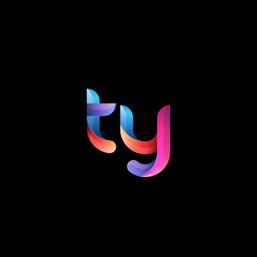Initial lowercase letter ty, curve rounded logo, gradient vibrant colorful glossy colors on black background