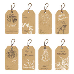 Christmas gift tags with hand drawing elements. Vector illustration sketch Holidays.