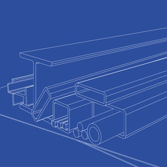 Rolled metal products. Vector rendering of 3d. Wire-frame style. The layers of visible and invisible lines are separated