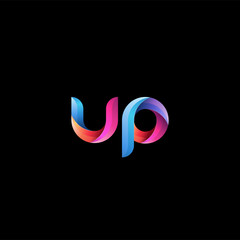 Initial lowercase letter up, curve rounded logo, gradient vibrant colorful glossy colors on black background