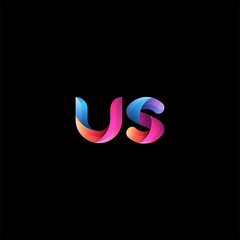 Initial lowercase letter us, curve rounded logo, gradient vibrant colorful glossy colors on black background