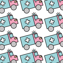 medical ambulance vehicle seamless pattern image vector illustration