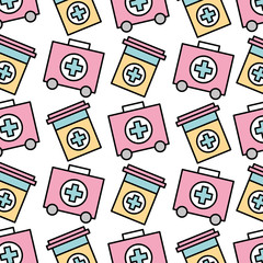 kit first aid and container medical seamless pattern image vector illustration