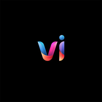 Initial lowercase letter vi, curve rounded logo, gradient vibrant colorful glossy colors on black background