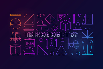 Trigonometry vector colorful banner or illustration - obrazy, fototapety, plakaty
