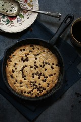 Overhead view of Homemade Skillet cookie / Xmas dessert