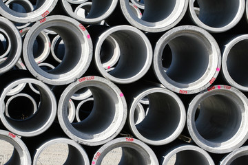 Storage of concrete pipes stacked