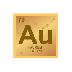 Vector symbol of Gold from the Periodic Table of the elements on the background from connected molecules