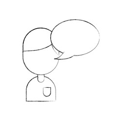 young boy cartoon with bubble speech communication vector illustration