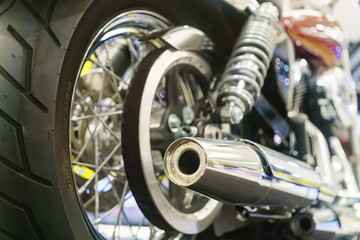 Close Up of exhaust or intake of racing motorcycle. Low angle photo