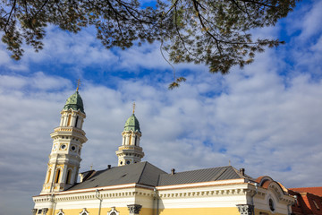 View of the Uzhhorod Cathedral Greek-Catholic Cathedral during the day.