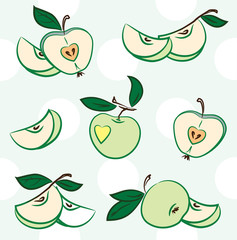 background, green apples and slices