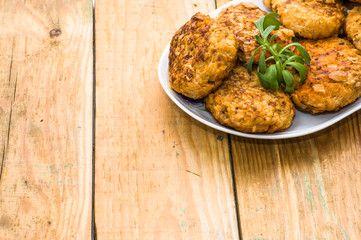 Fried meatballs on plate, cooking concept