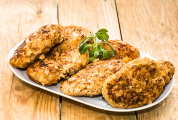 Fried meatballs on plate, cooking concept