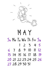 May page. Calendar 2018. Just dogs