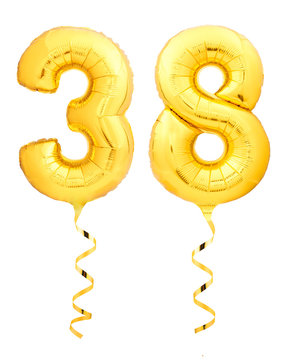 Golden number thirty eight 38 made of inflatable balloon