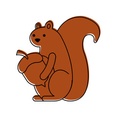 autumn season squirrel holdign acorn forest vector illustration