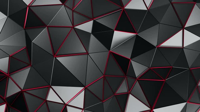 Abstract 3d rendering of triangulated surface, seamless animation. Contemporary loopable background of futuristic polygonal shape. Distorted low poly backdrop design with sharp lines. Loop, 4k, UHD
