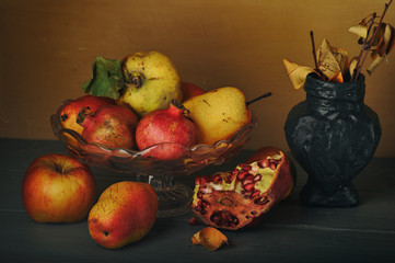 Fruits in a vase, pomegranate, pear, apple №4