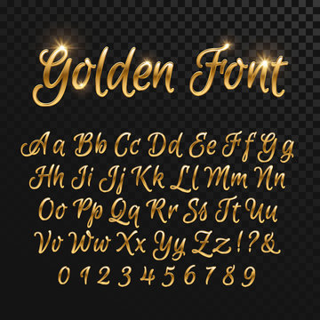 Calligraphic golden letters. Vintage elegant gold font. Luxury vector script