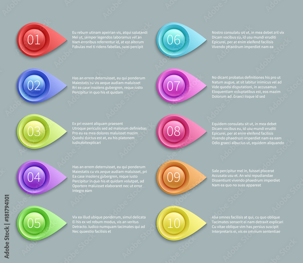 Poster numbered text vector layout with 3d pointing bullets