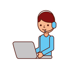 operator call center headset working laptop vector illustration