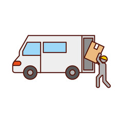 logistic delivery worker box loader truck van vector illustration