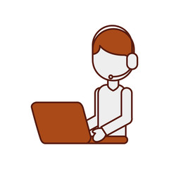 operator call center headset working laptop vector illustration