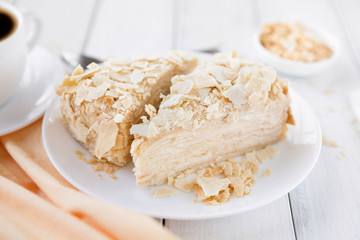 Portion of classic Napoleon cake closeup