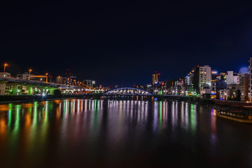 Fototapeta na wymiar Night Scene,View of Sumida River in Asakusa area, Tokyo, Japan