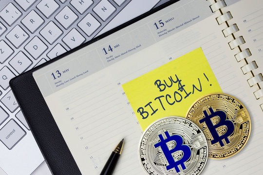 Concept of buy Bitcoin (virtual money) at office