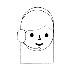 cartoon operator call center using headphones microphone vector illustration