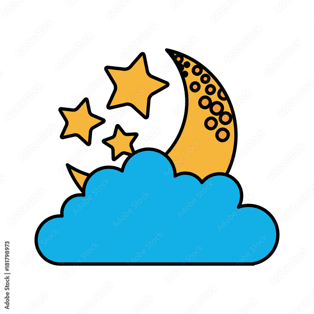 Poster cloud sky with mon and stars vector illustration design