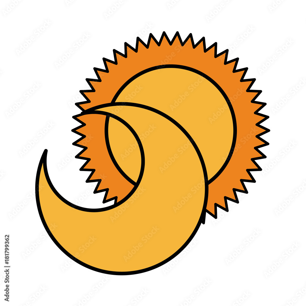 Sticker cute moon with sun vector illustration design