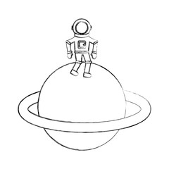 astronaut in saturn comic character icon vector illustration design