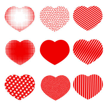 set of vector hearts with effects halftone, stripes , honeycombs and stars
