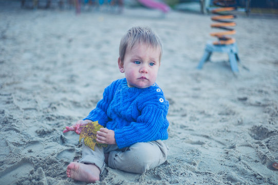 Cute little baby playing in the sand