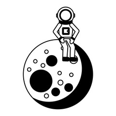 astronaut in the moon comic character icon vector illustration design