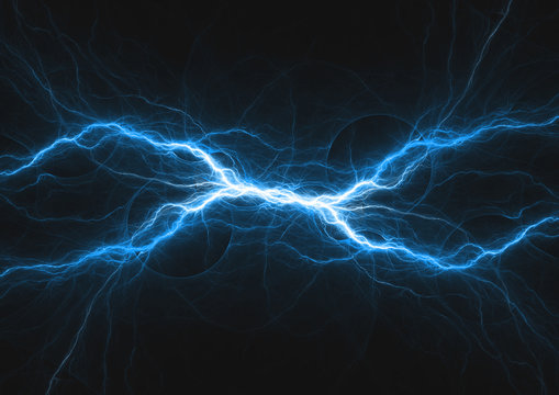 Blue electrical lightning, abstract plasma background