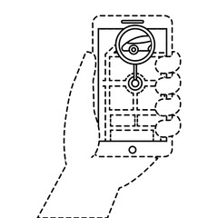 hand holding smartphone gps navigation car vehicle vector illustration