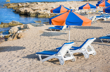 Public beach Pachyammos in the morning. Paphos. Cyprus