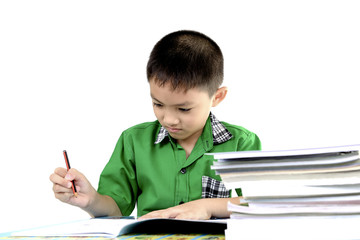Student boy enjoy doing homework