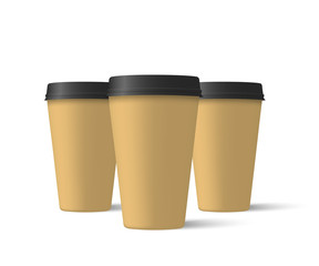 Realistic coffee cups isolated on a white background. Paper cups mockup. Vector illustration