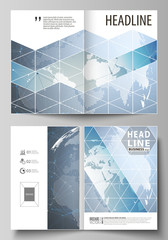 The vector illustration of the editable layout of two A4 format modern cover mockups design templates for brochure, magazine, flyer. Scientific medical DNA research. Science or medical concept.