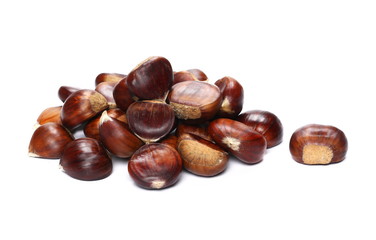 Pile edible chestnut isolated on white background