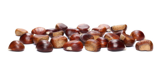 Pile edible chestnut isolated on white background