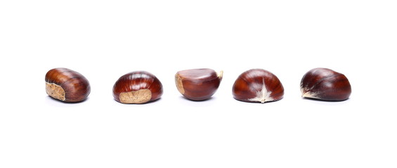 Pile edible chestnut isolated on white background