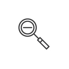 Zoom out line icon, outline vector sign, linear style pictogram isolated on white. Magnifying glass with minus sign symbol, logo illustration. Editable stroke