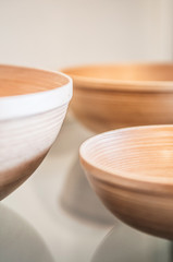 Simple design Natural color Wooden bamboo bowl close up shot