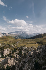 Fototapeta na wymiar Scenic view of rocky mountainscape at Sella Pass, Dolomites, Italy